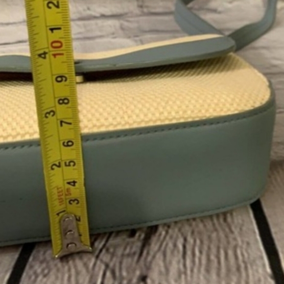 Vintage Etienne Aigner 3 pc Set Woven Straw Blue & Cream - Picture 12 of 16